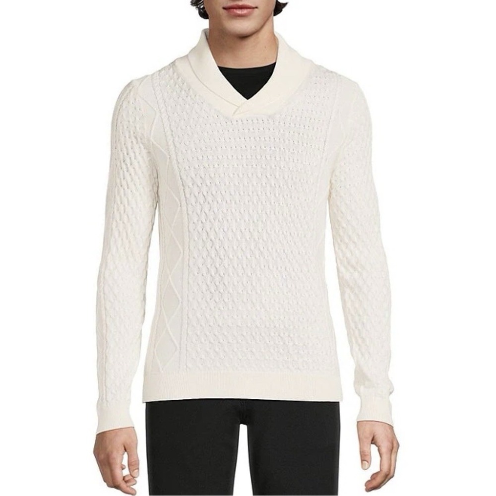 Brand New Mens Murano Cream Textured Shawl Collar Merino Sweater Size M - Picture 10 of 10